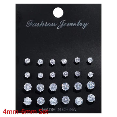 White Crystal Stud Earrings Set