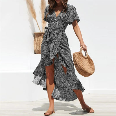 Floral Print Boho Maxi Dress: HiloRill Summer Beach Women's Casual V-Neck Split